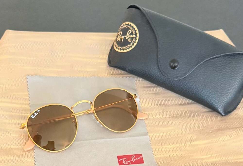 Ray-Ban RB3447 Round Metal Sunglasses in Arista Gold and Brown